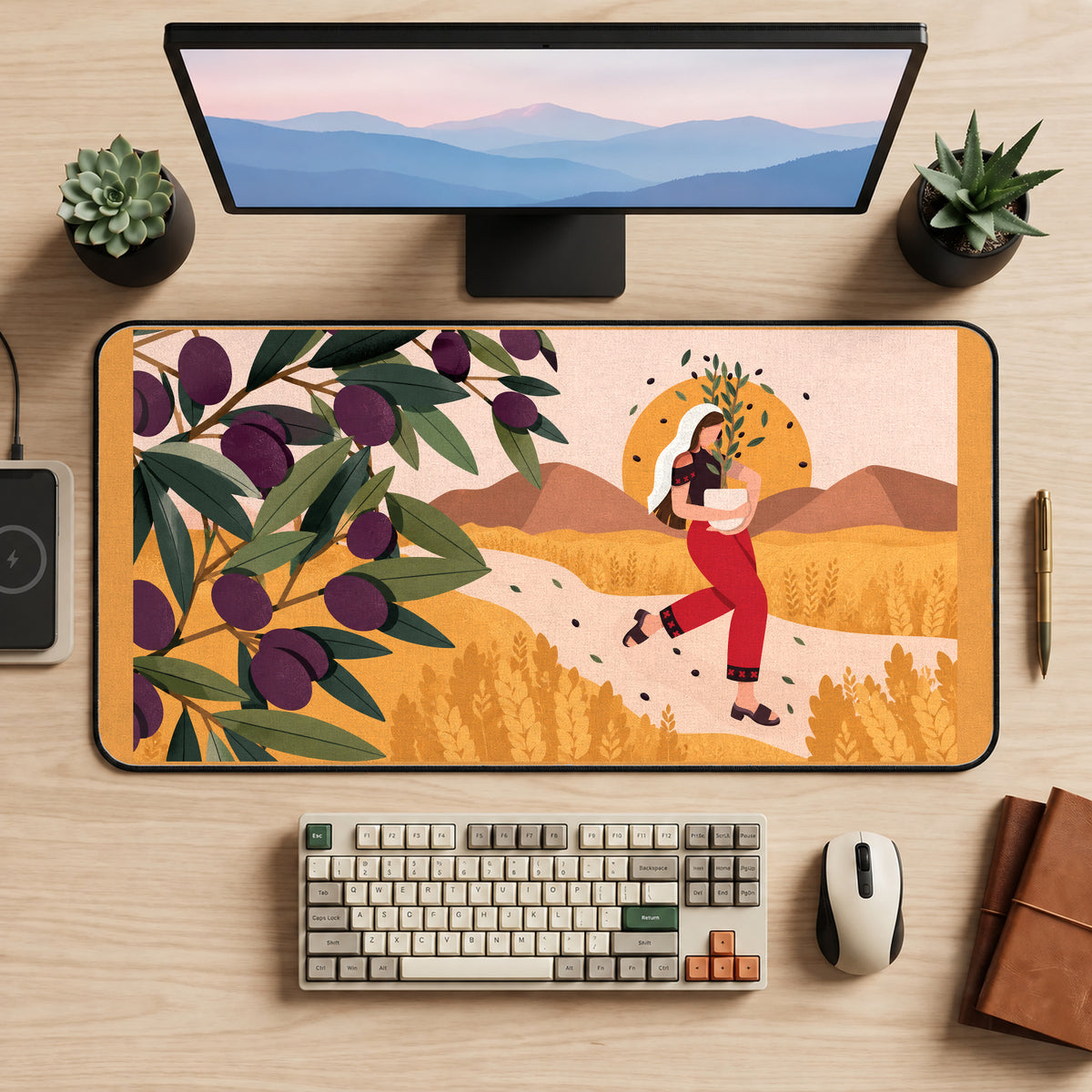 Palestinian Olives and Wheat Harvest desk mat — product mockup 2