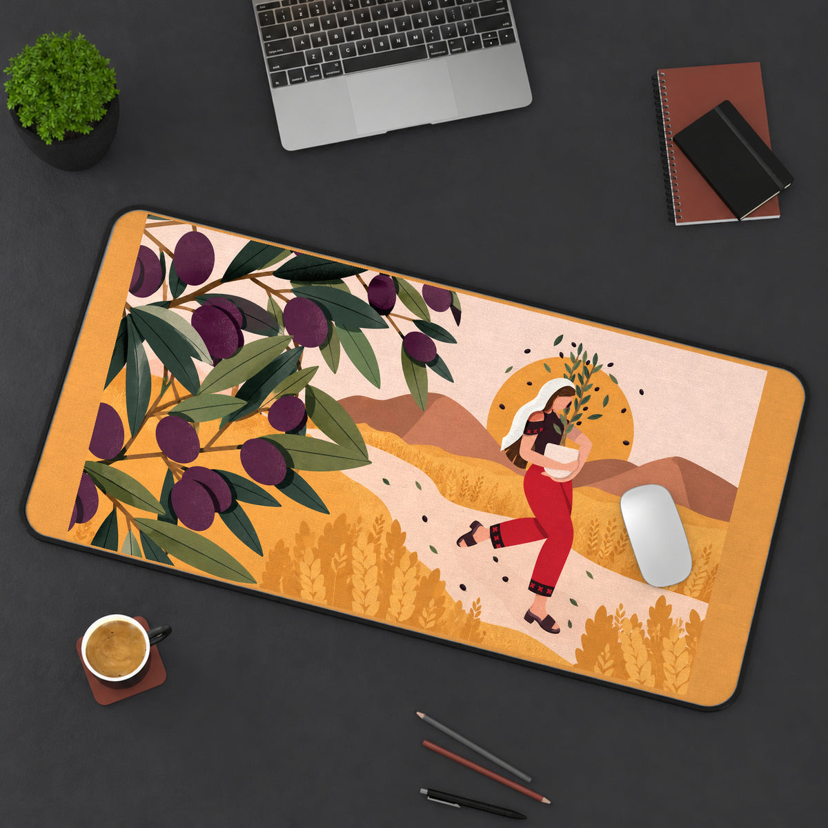 Palestinian Olives and Wheat Harvest desk mat — product mockup 3