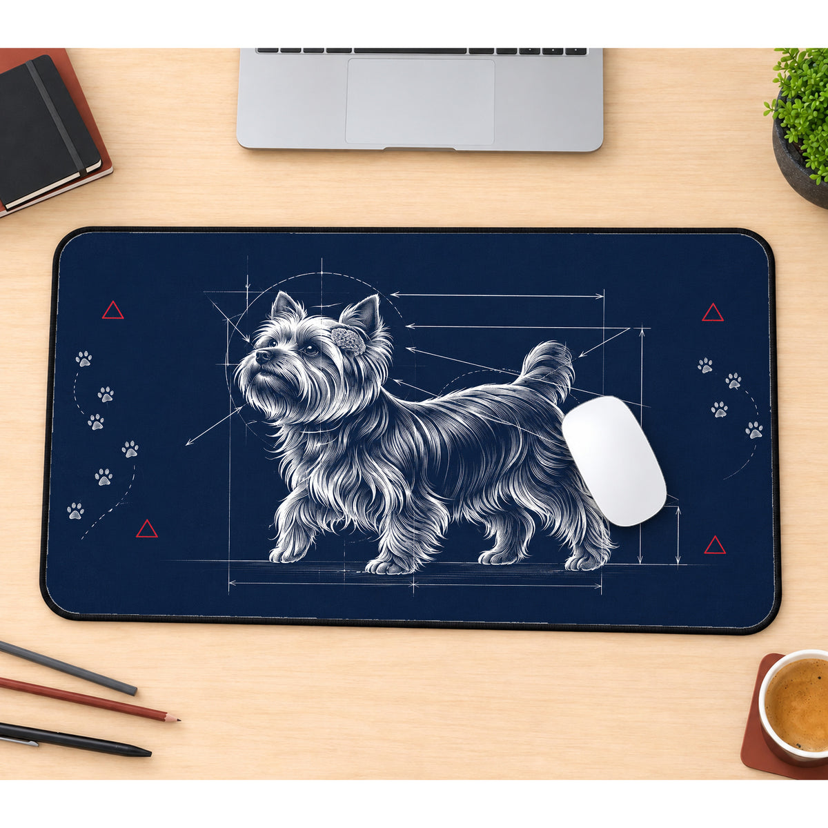 Yorkshire Terrier Blueprint Desk Mat — product mockup 1