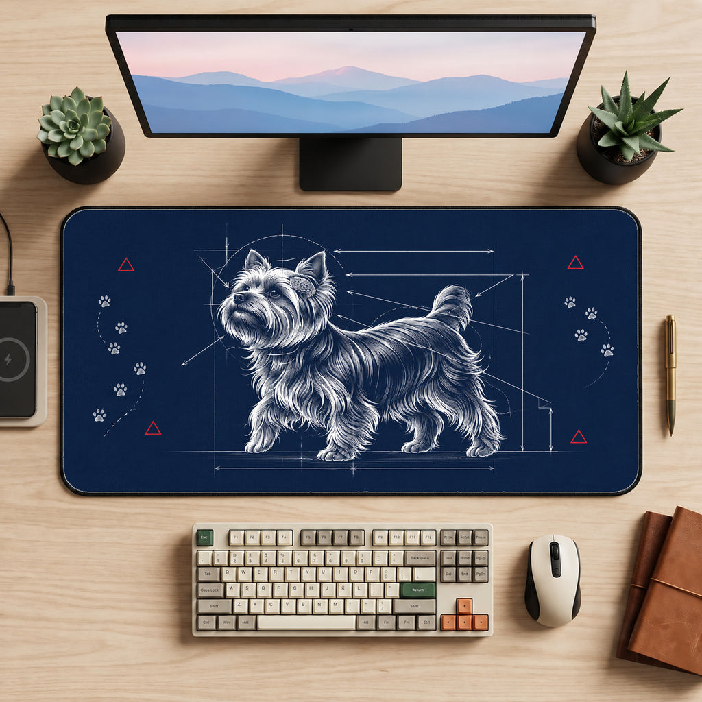 Yorkshire Terrier Blueprint Desk Mat — product mockup 2