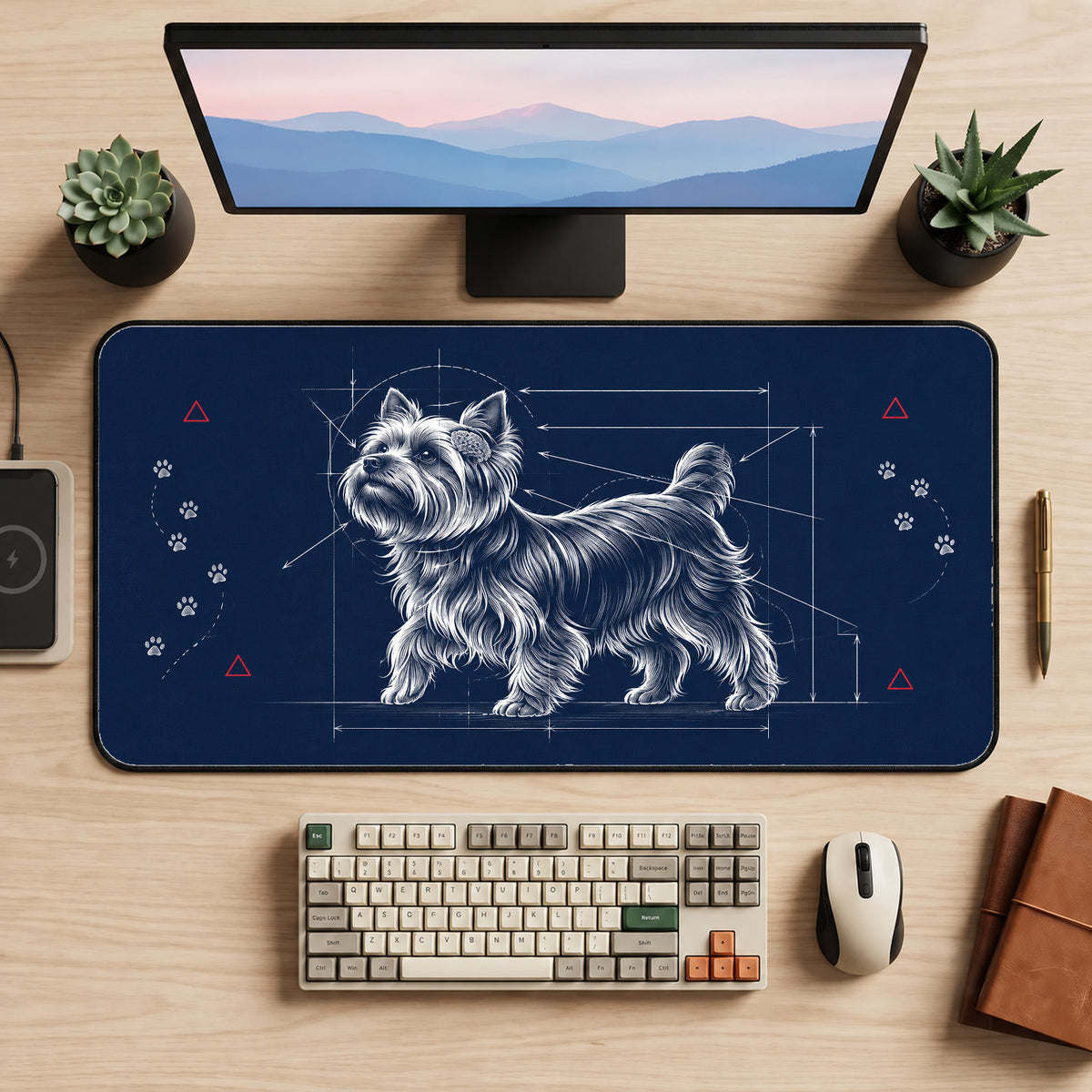 Yorkshire Terrier Blueprint Desk Mat — product mockup 2