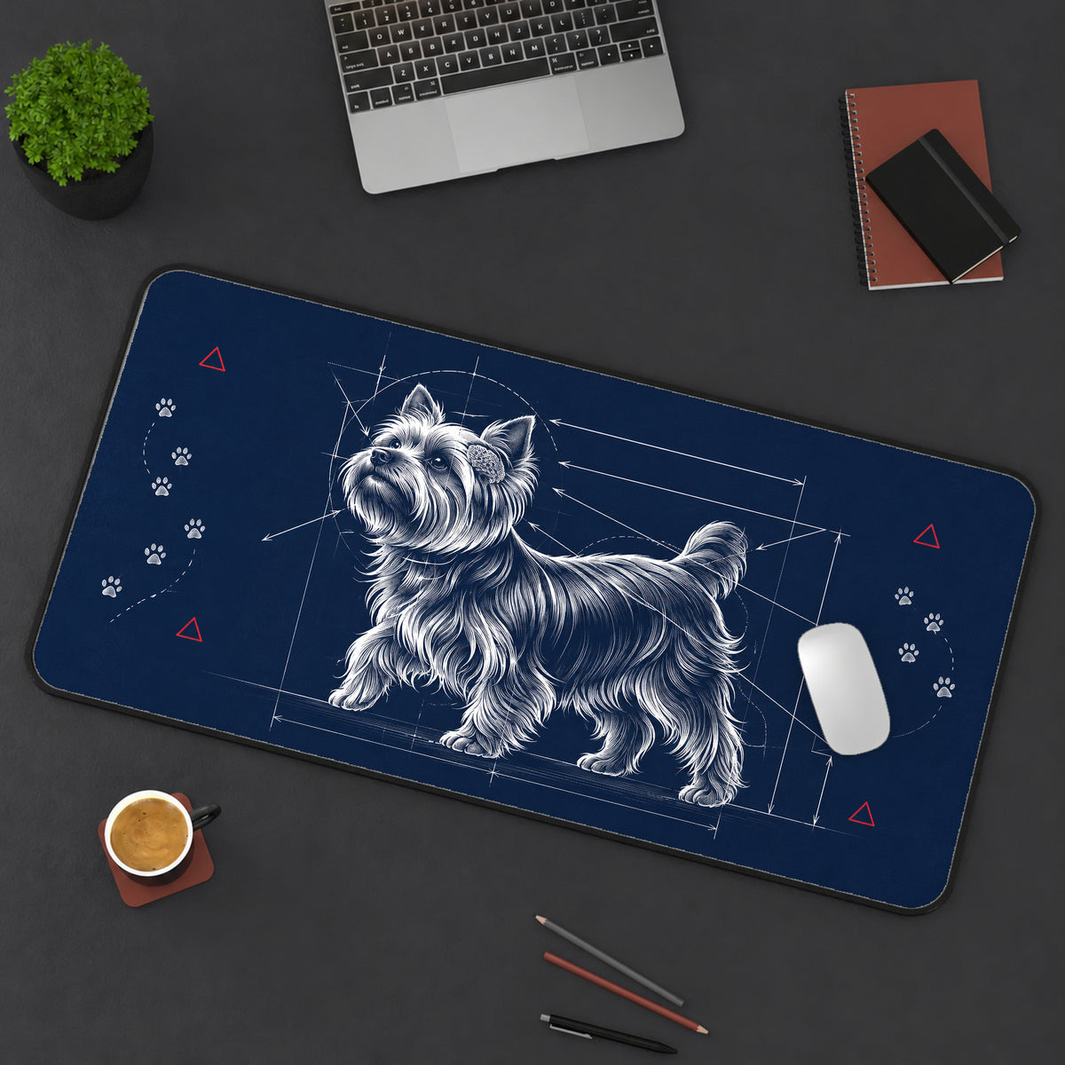 Yorkshire Terrier Blueprint Desk Mat — product mockup 3