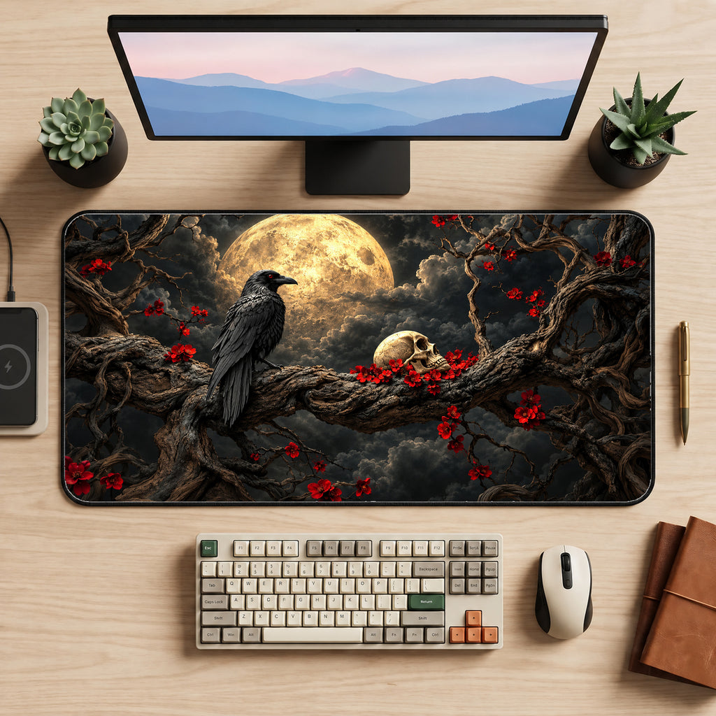 Moonlit Raven and Skull Desk Mat — product mockup 2