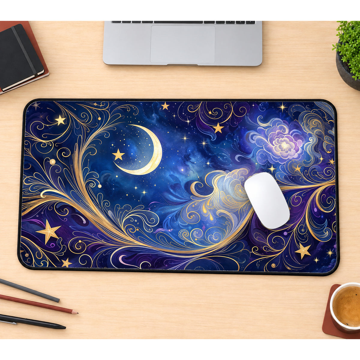 Pastel Celestial Moon and Stars Desk Mat — product mockup 1