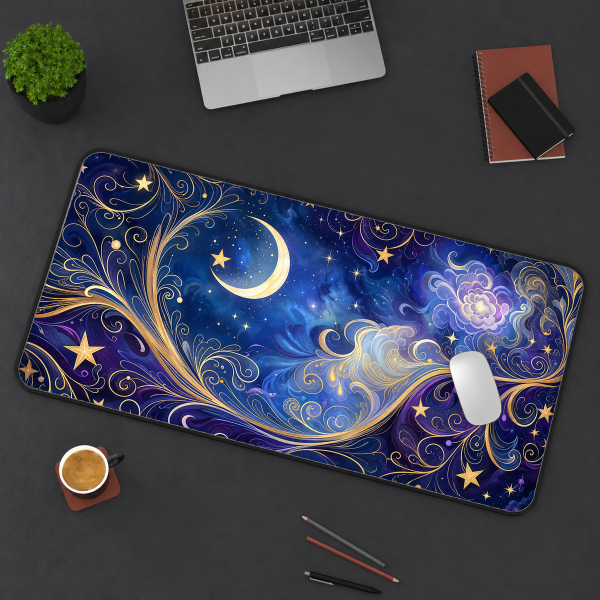 Pastel Celestial Moon and Stars Desk Mat — product mockup 3