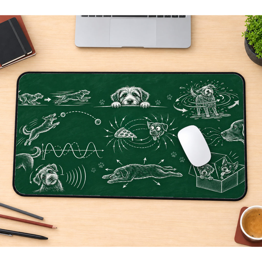 Chalkboard Dog Physics Desk Mat — product mockup 1