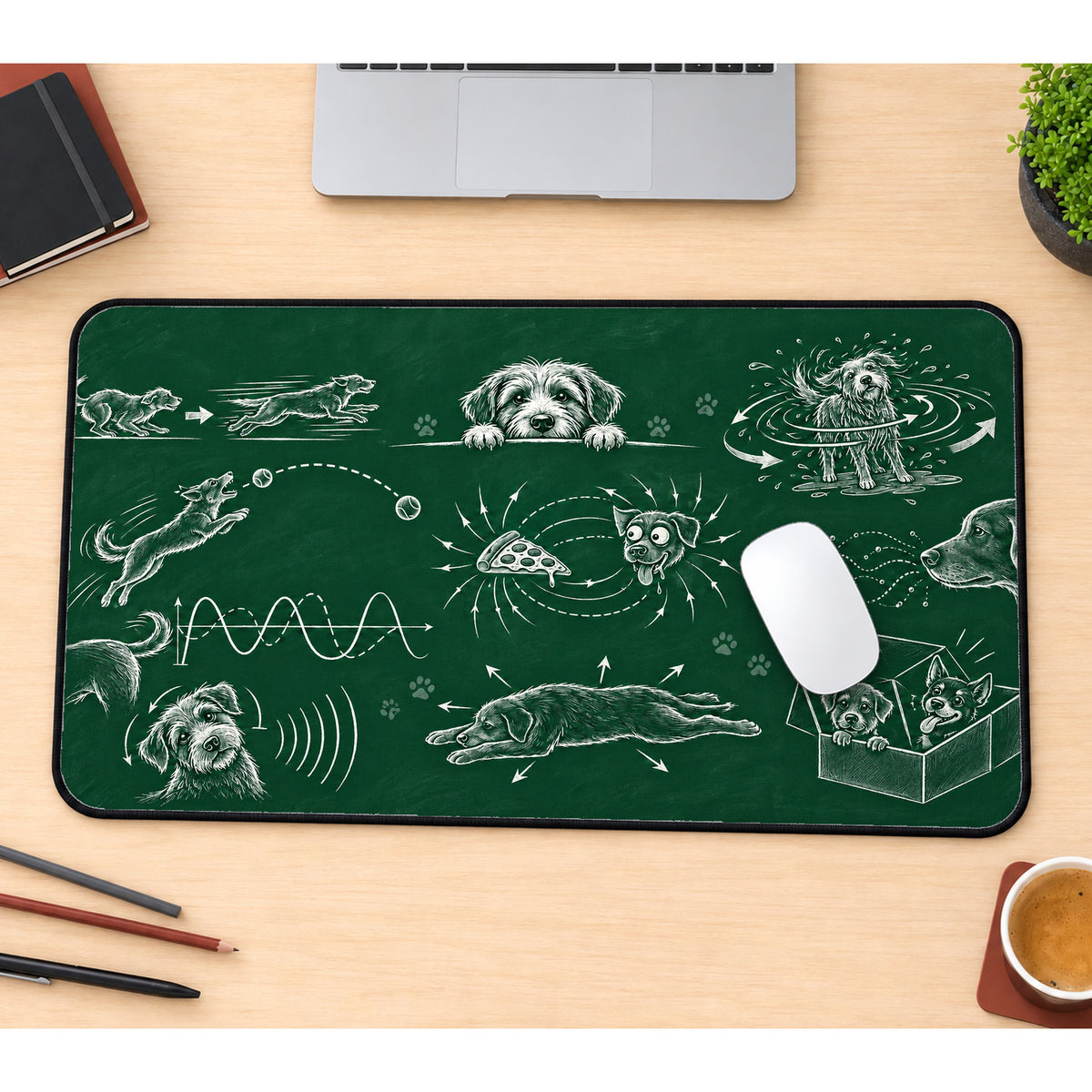 Chalkboard Dog Physics Desk Mat — product mockup 1