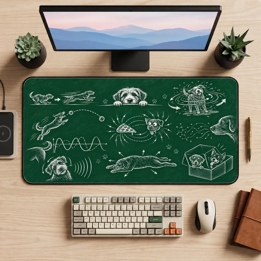Chalkboard Dog Physics Desk Mat — product mockup 2