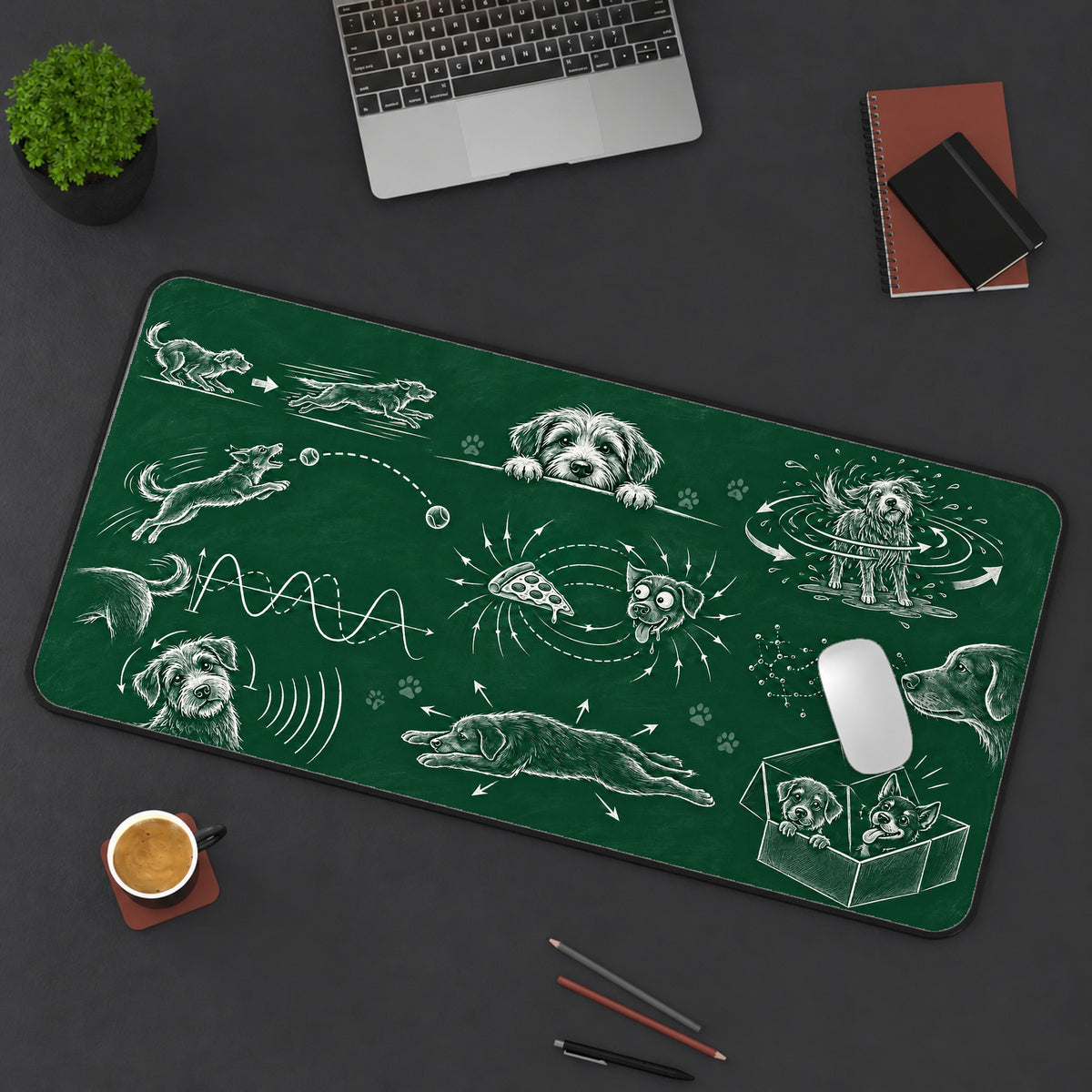 Chalkboard Dog Physics Desk Mat — product mockup 3