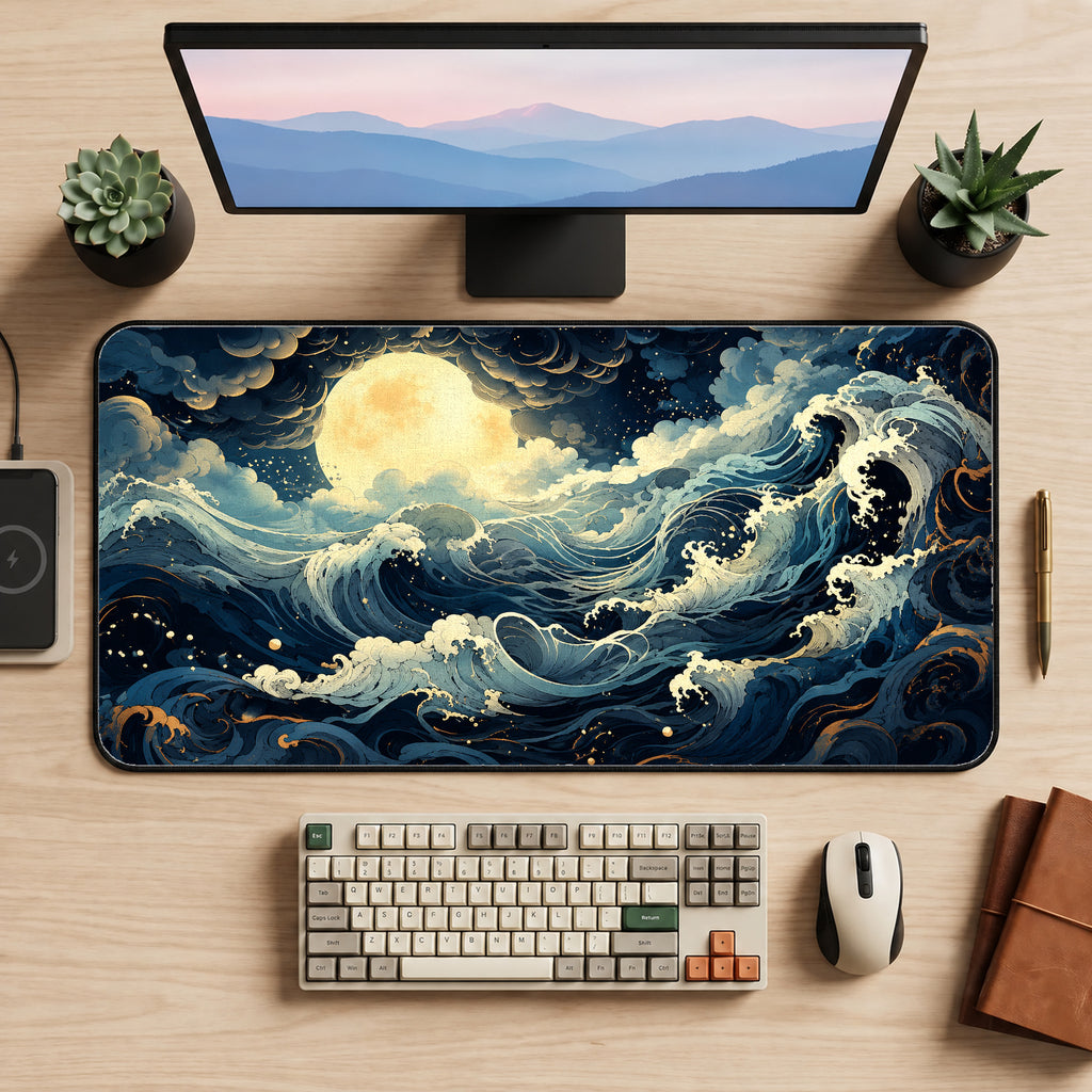 Moonlit Stormy Seas Desk Mat — product mockup 2