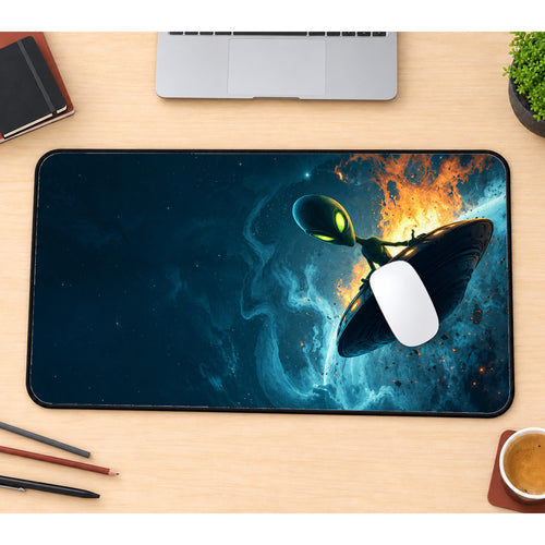 Alien Space Traveler Desk Mat — product mockup 1