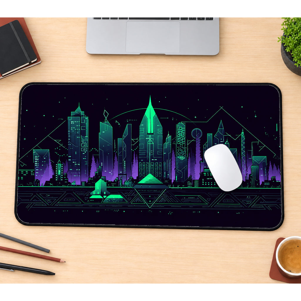 Green Geometric City Desk Mat — product mockup 1