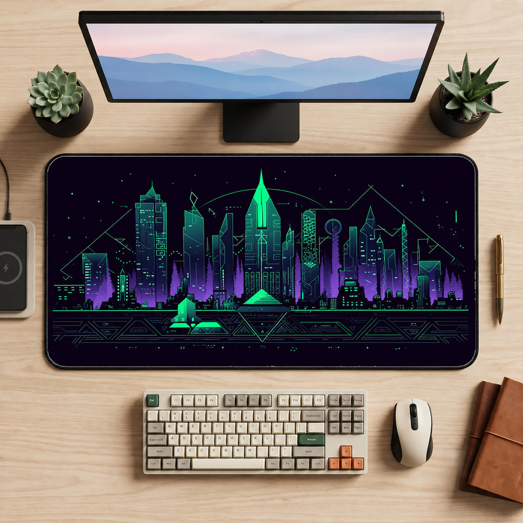 Green Geometric City Desk Mat — product mockup 2