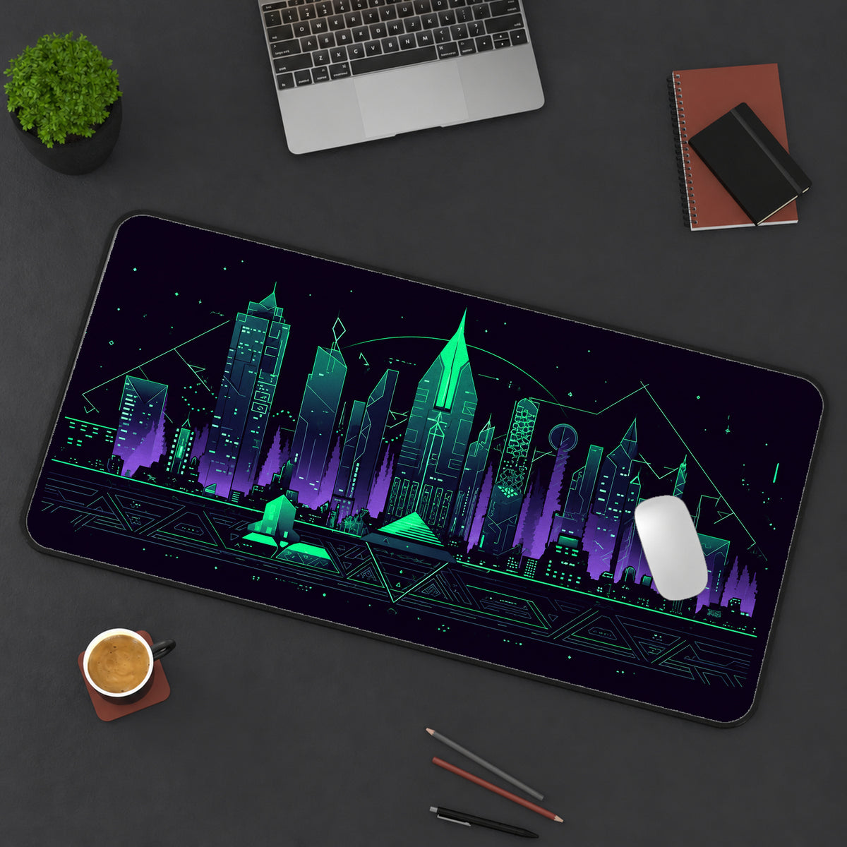 Green Geometric City Desk Mat — product mockup 3