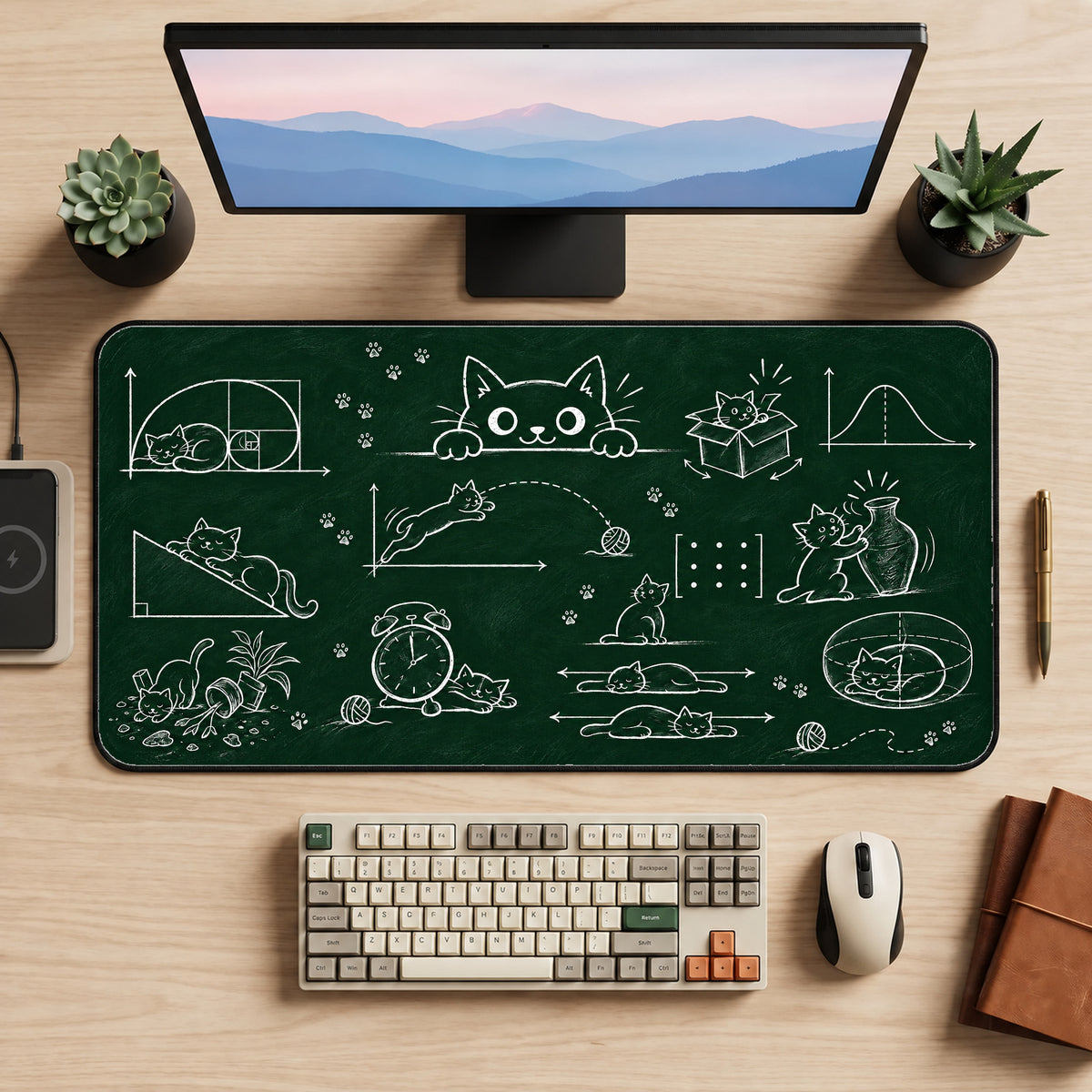 Chalkboard Cat Math Desk Mat — product mockup 2