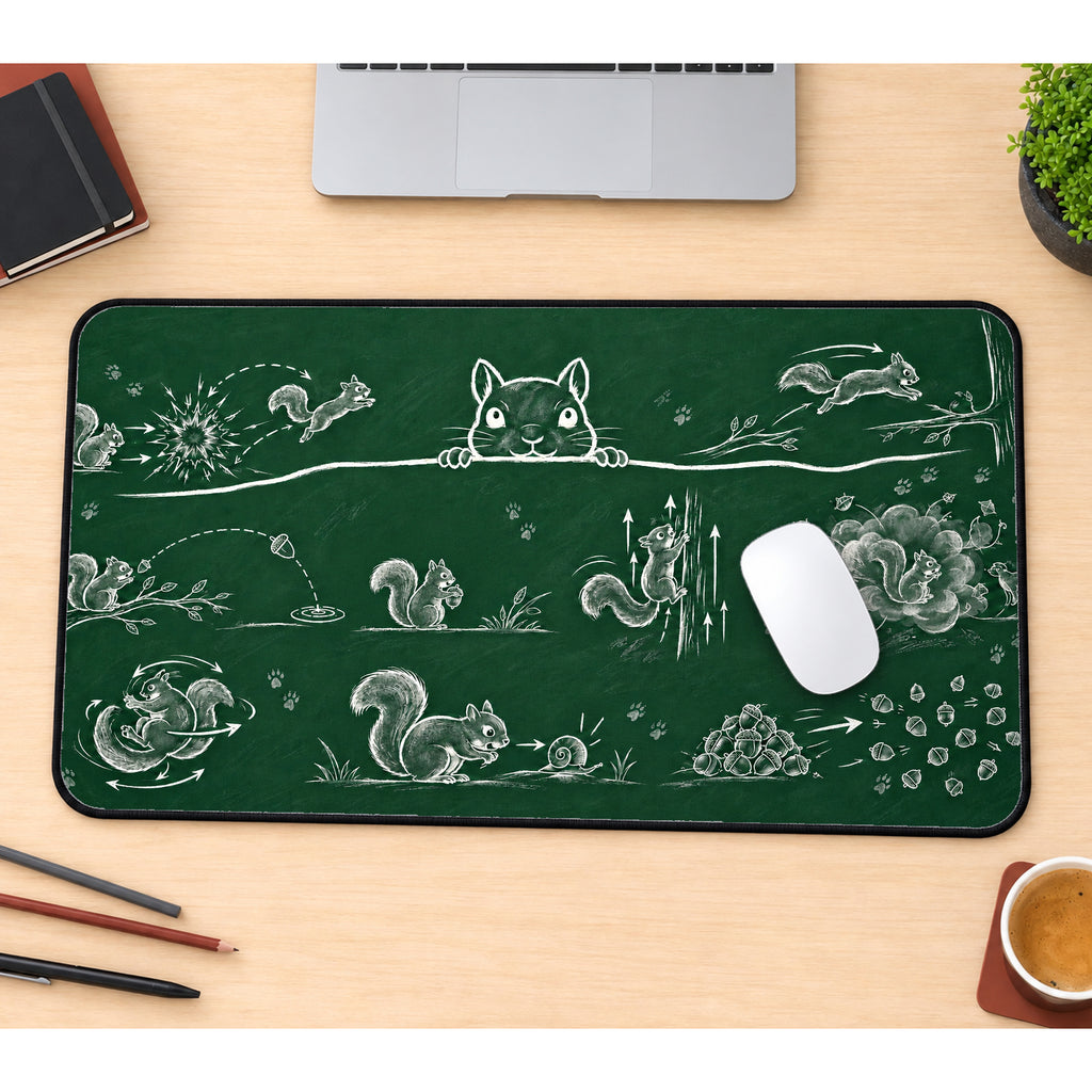 Chalkboard Squirrel Science Desk Mat — product mockup 1
