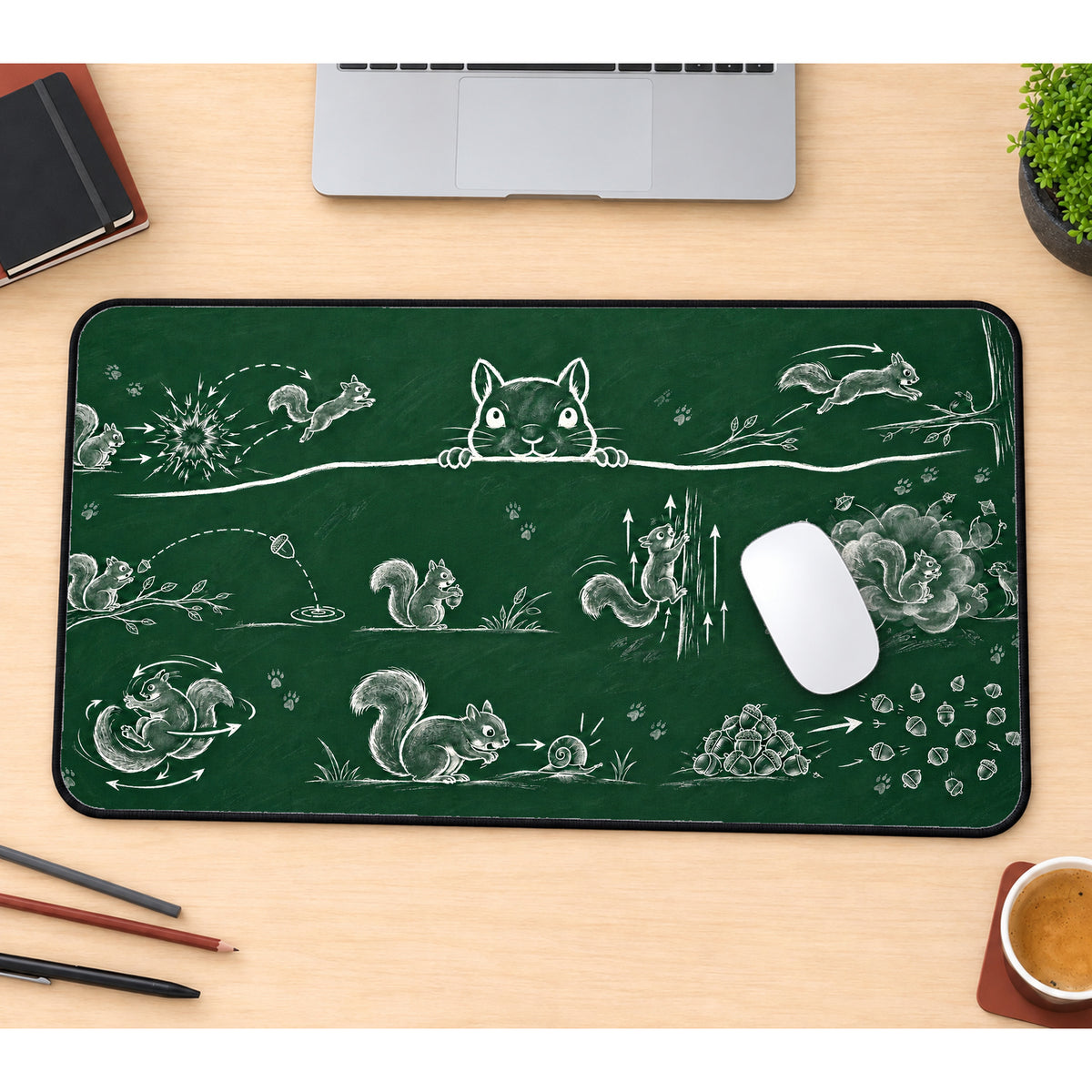 Chalkboard Squirrel Science Desk Mat — product mockup 1
