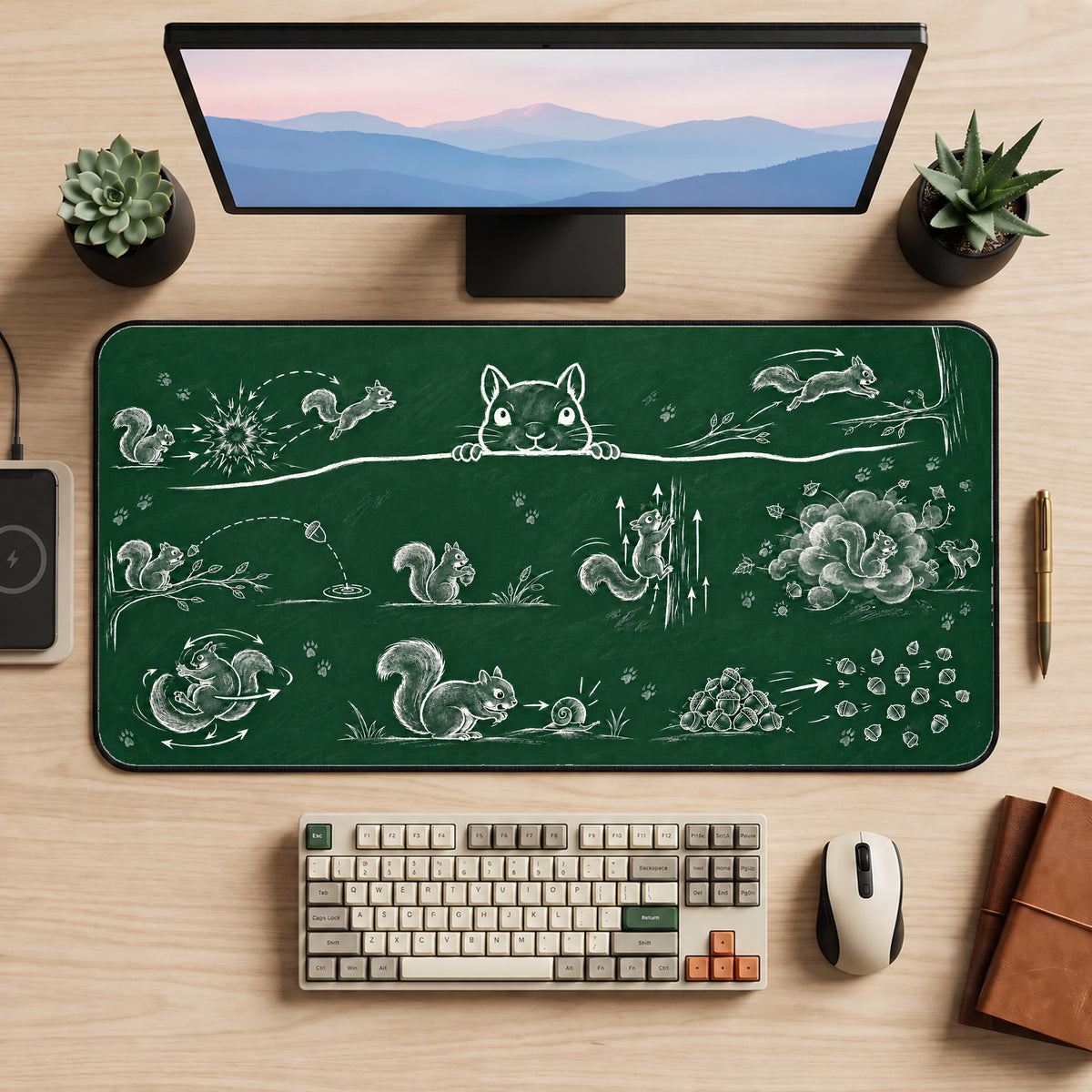Chalkboard Squirrel Science Desk Mat — product mockup 2