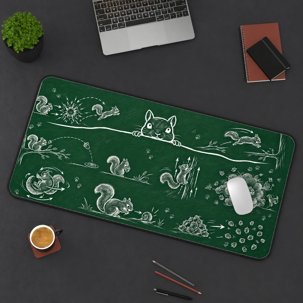 Chalkboard Squirrel Science Desk Mat — product mockup 3