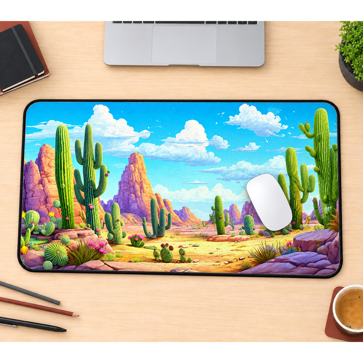 Pastel Desert Cacti Desk Mat — product mockup 1