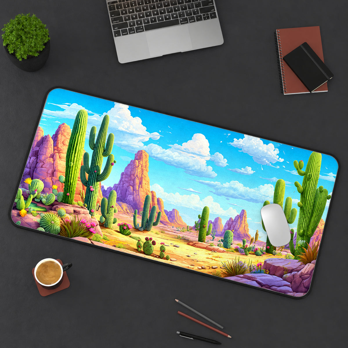 Pastel Desert Cacti Desk Mat — product mockup 3