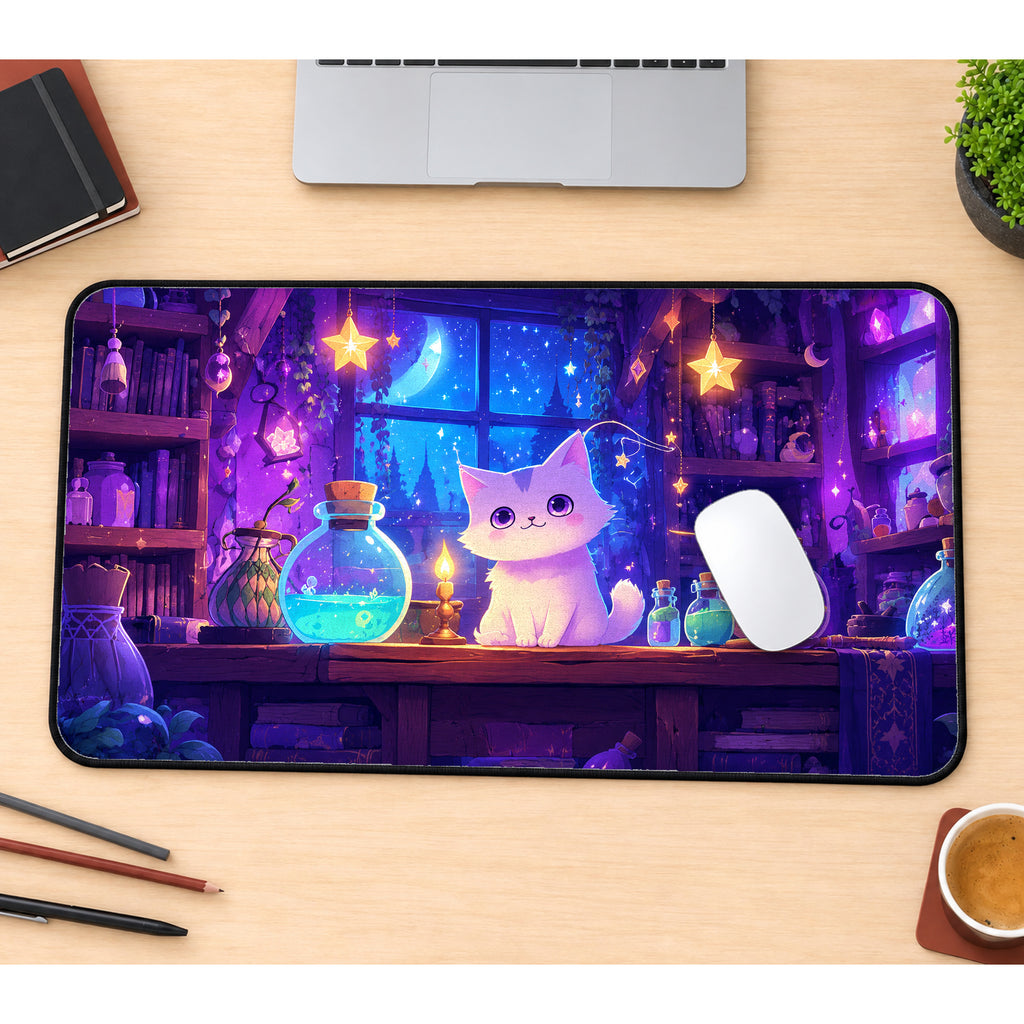 Purple Witch Cat Desk Mat — product mockup 1