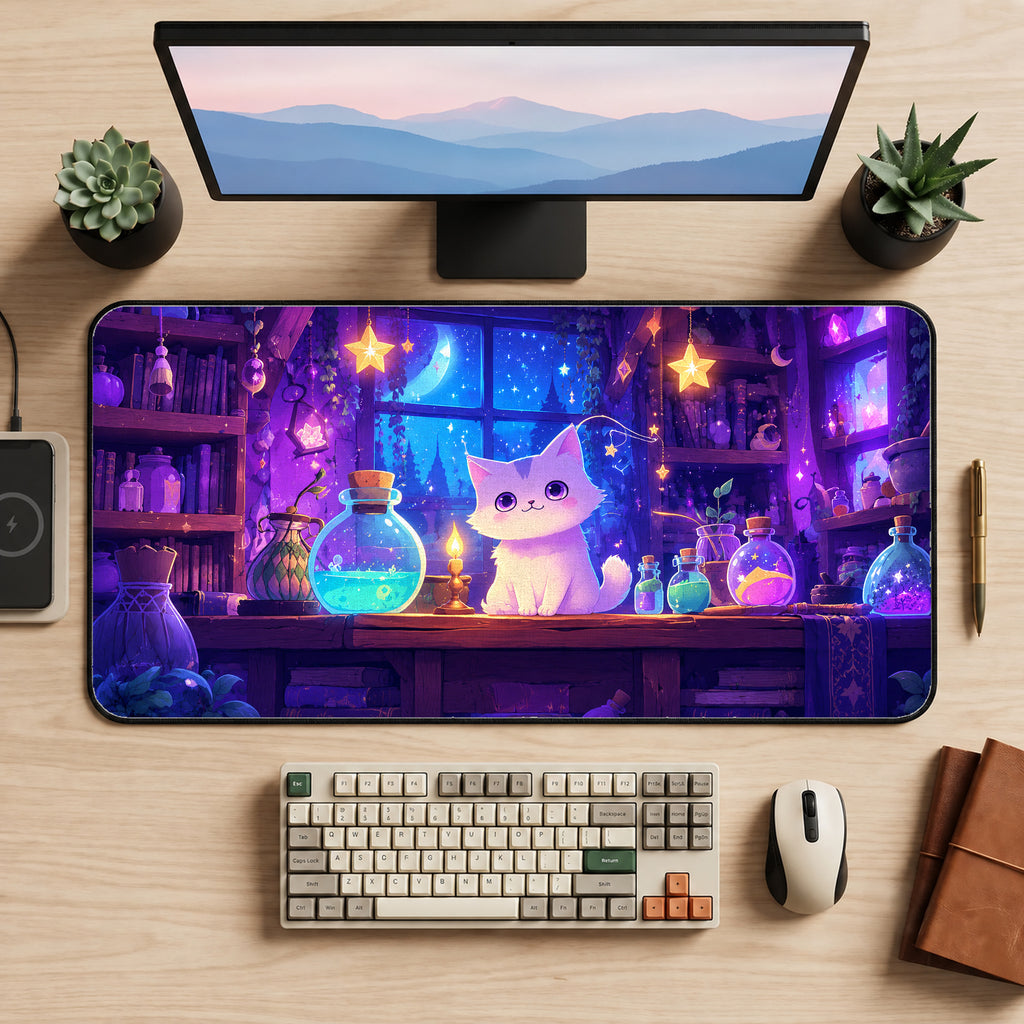 Purple Witch Cat Desk Mat — product mockup 2