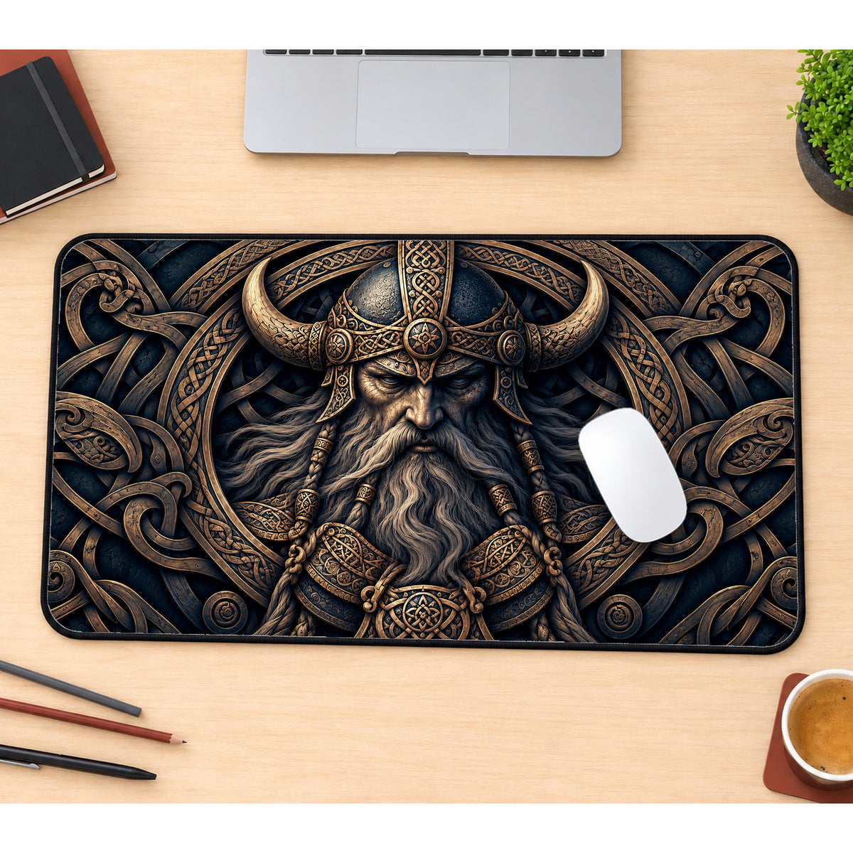 Bronze Viking Portrait Desk Mat — product mockup 1