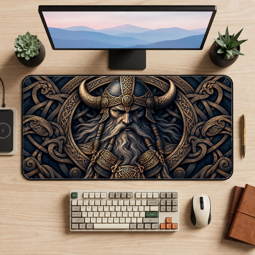 Bronze Viking Portrait Desk Mat — product mockup 2