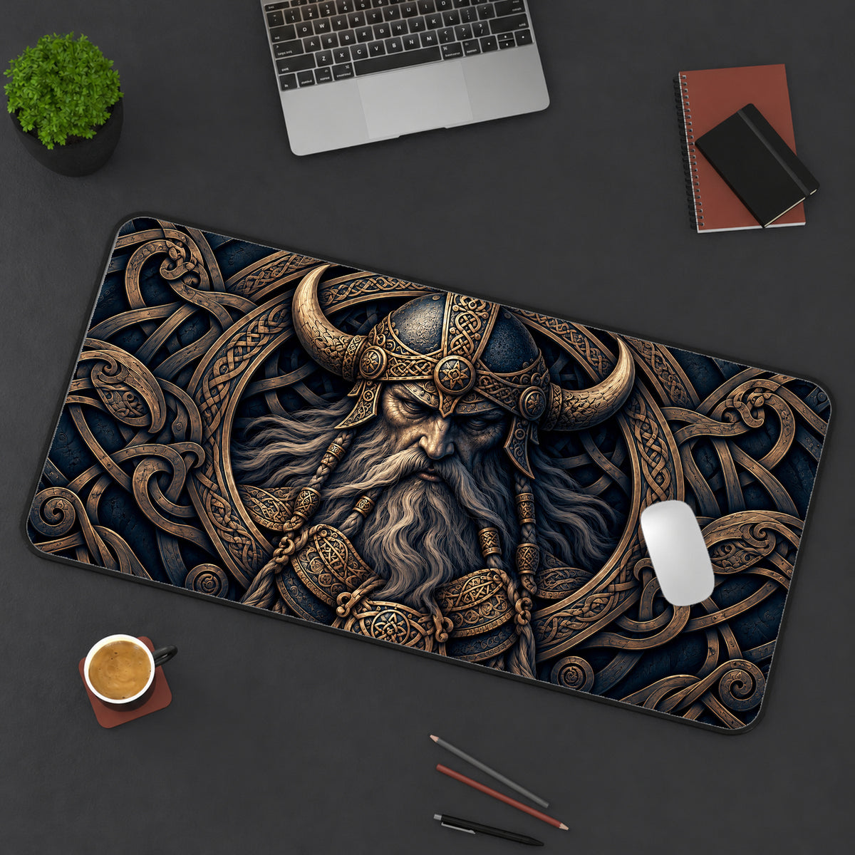 Bronze Viking Portrait Desk Mat — product mockup 3