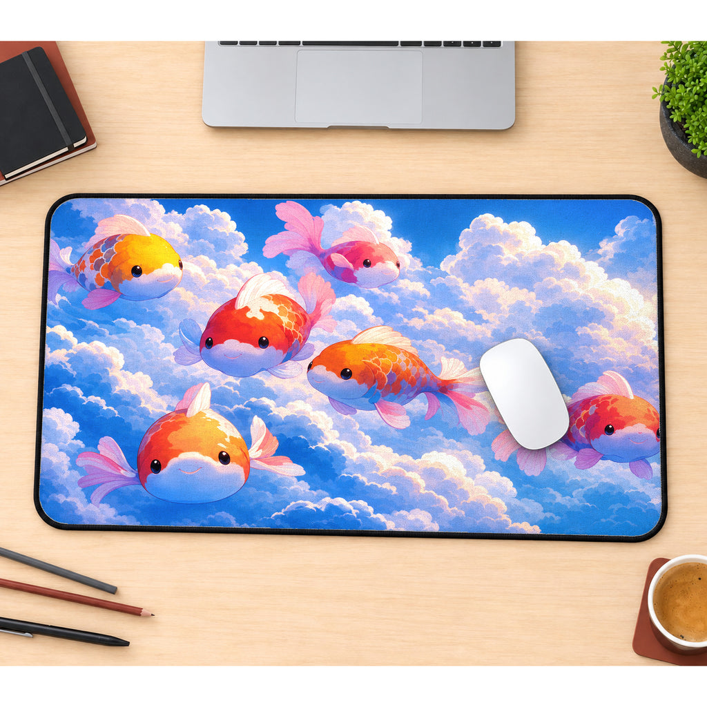 Kawaii Fish in the Clouds Desk Mat — product mockup 1