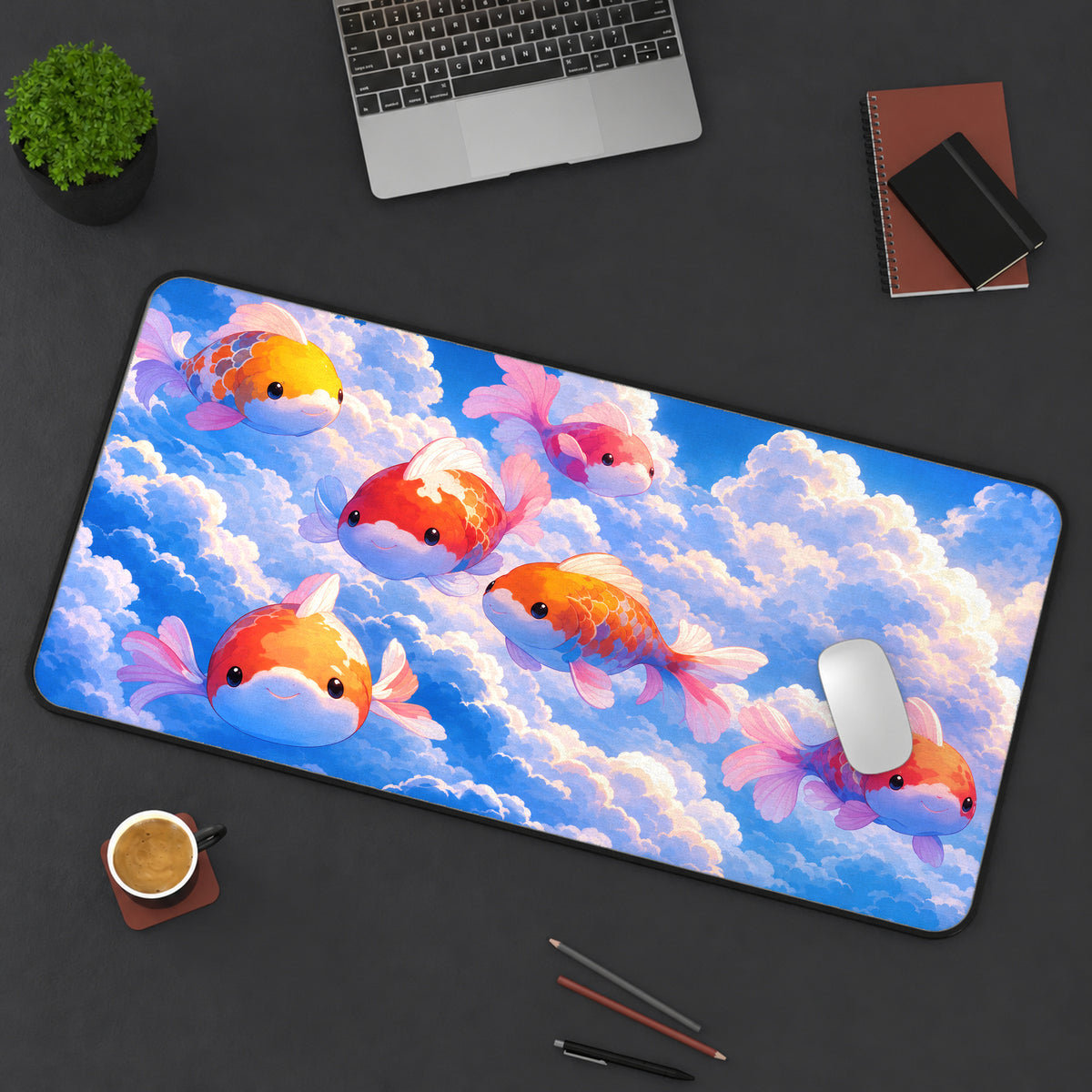 Kawaii Fish in the Clouds Desk Mat — product mockup 3