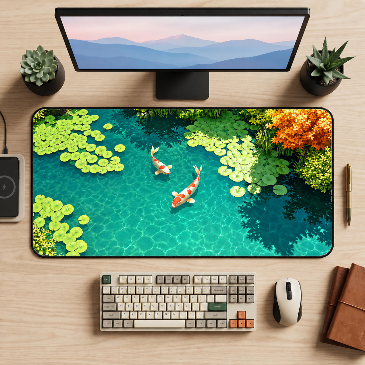 Serene Koi Pond Desk Mat — product mockup 2