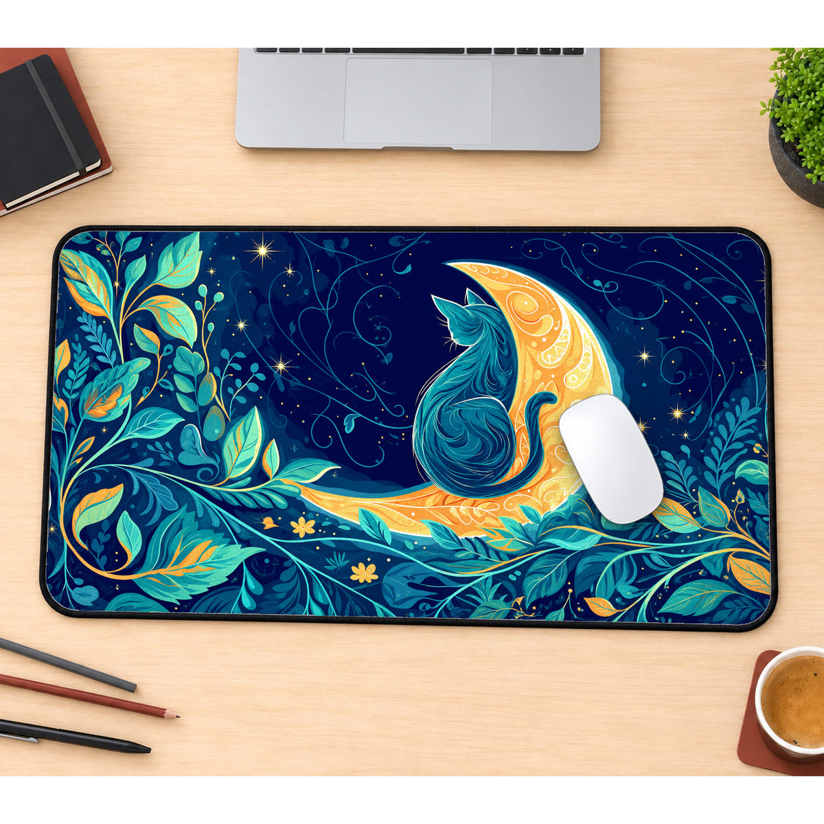 Golden Moon Cat Desk Mat — product mockup 1