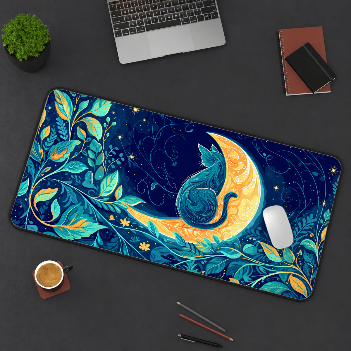 Golden Moon Cat Desk Mat — product mockup 3