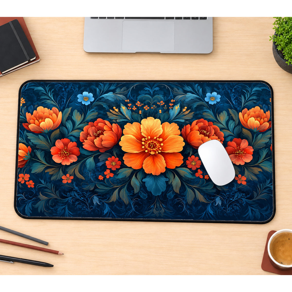 Vibrant Botanical Blooms Desk Mat — product mockup 1