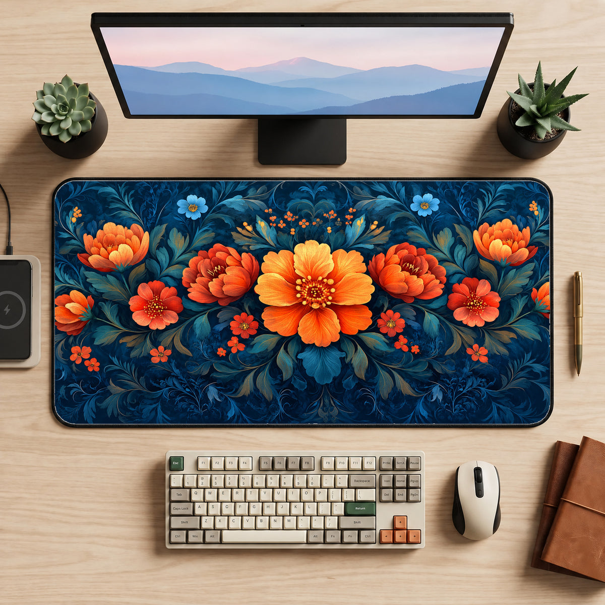 Vibrant Botanical Blooms Desk Mat — product mockup 2