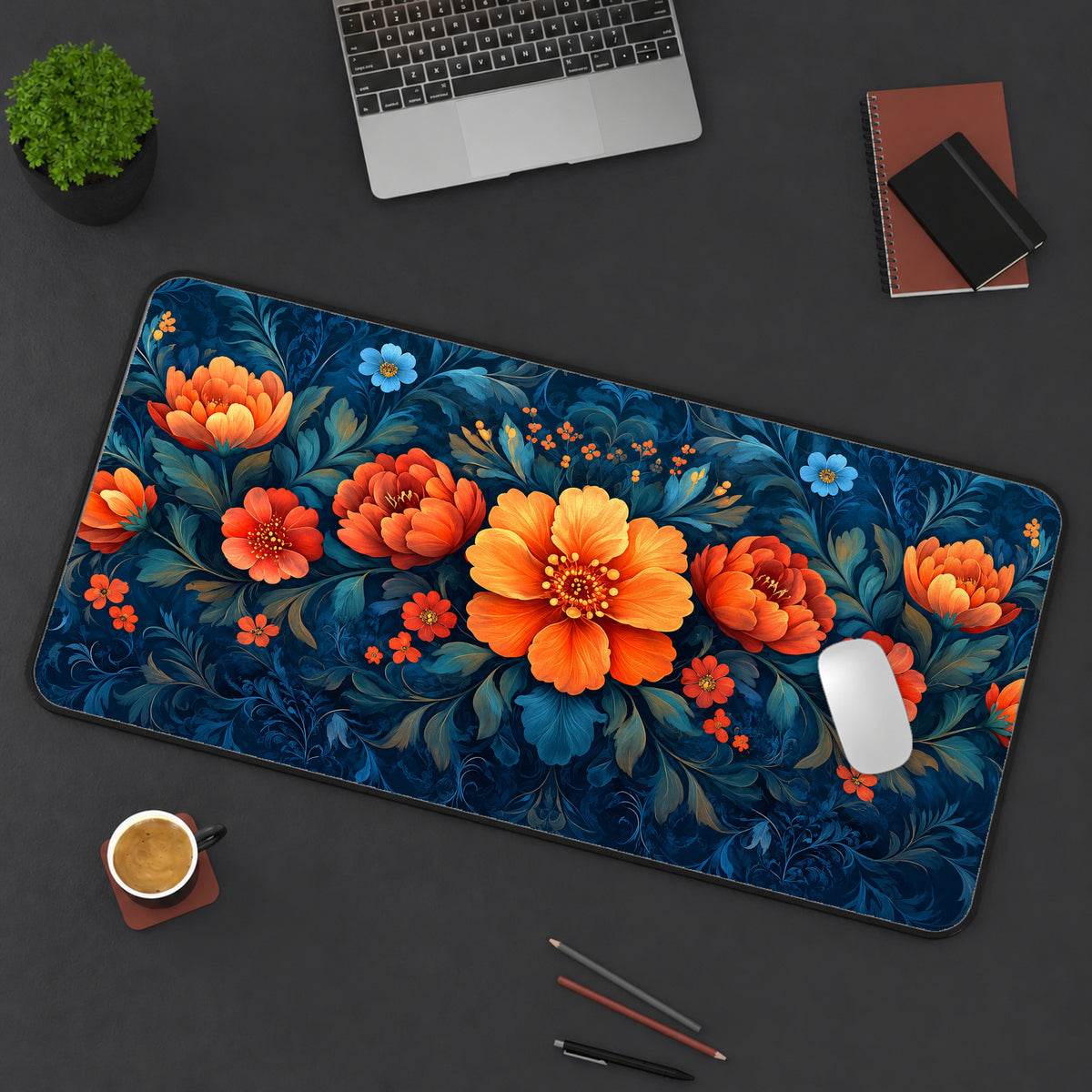 Vibrant Botanical Blooms Desk Mat — product mockup 3