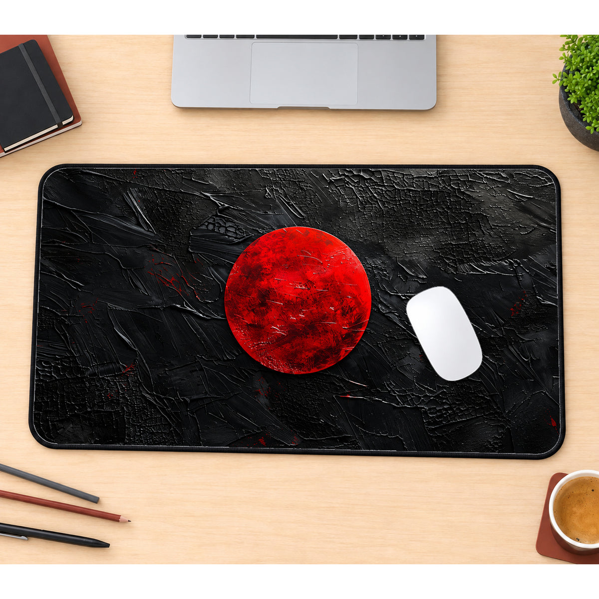 Minimalist Red Sun Desk Mat — product mockup 1