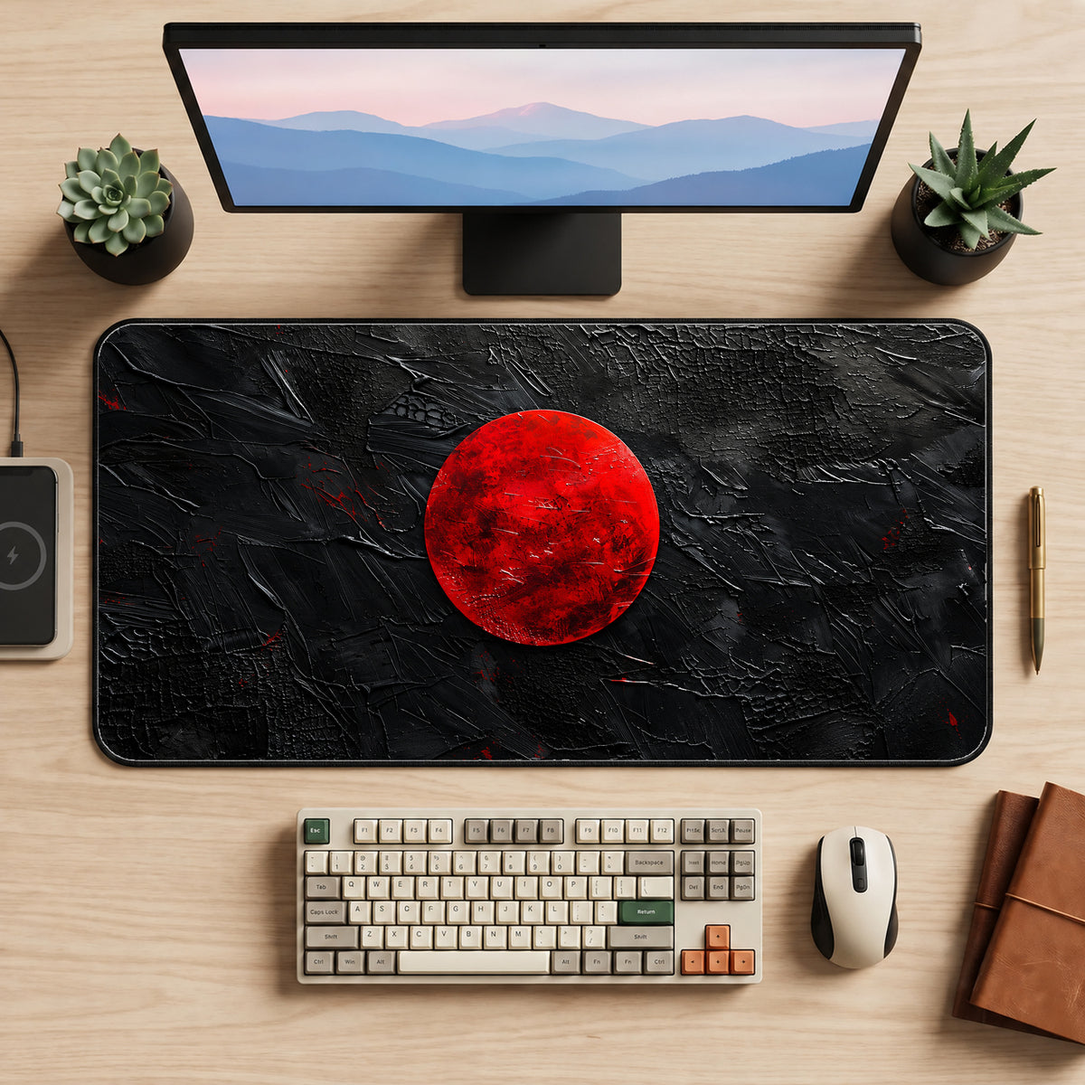Minimalist Red Sun Desk Mat — product mockup 2