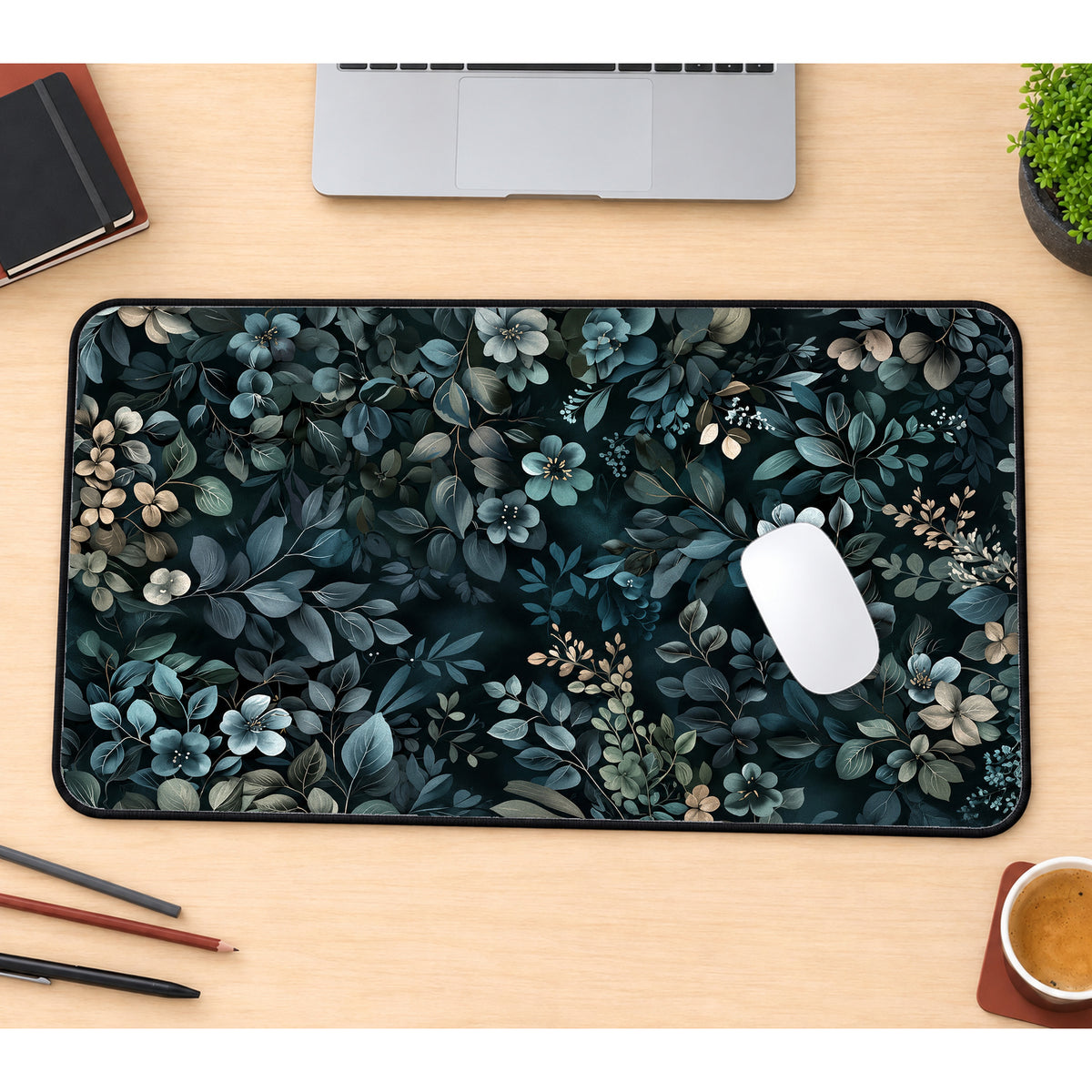Muted Cottage Flowers Desk Mat — product mockup 1