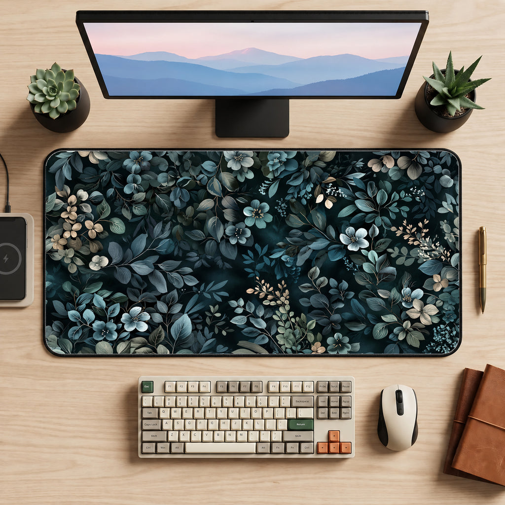 Muted Cottage Flowers Desk Mat — product mockup 2