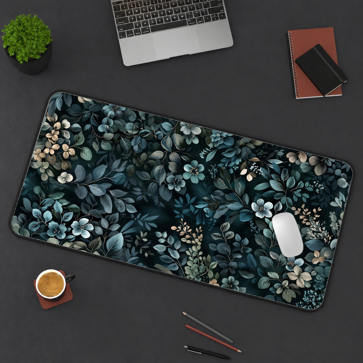 Muted Cottage Flowers Desk Mat — product mockup 3