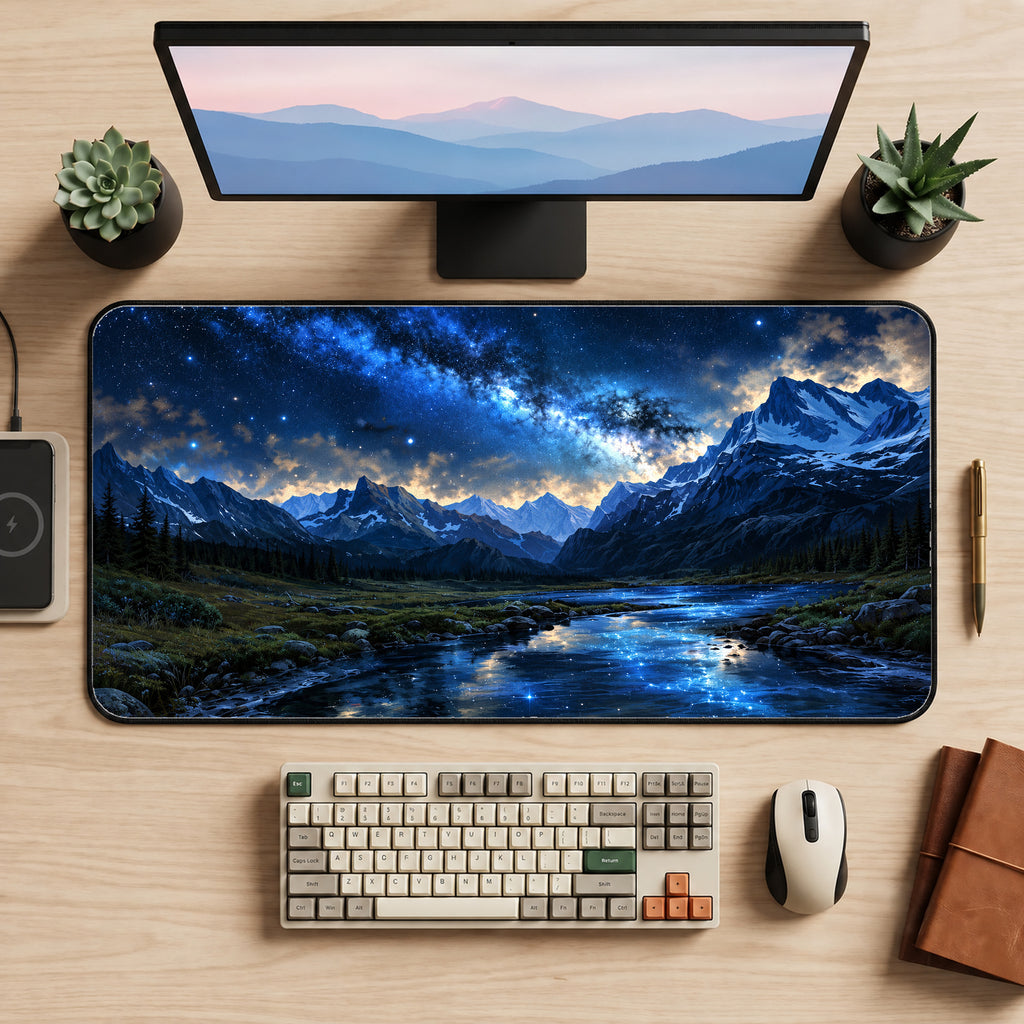 Mountain Milky Way Stream Desk Mat — product mockup 2