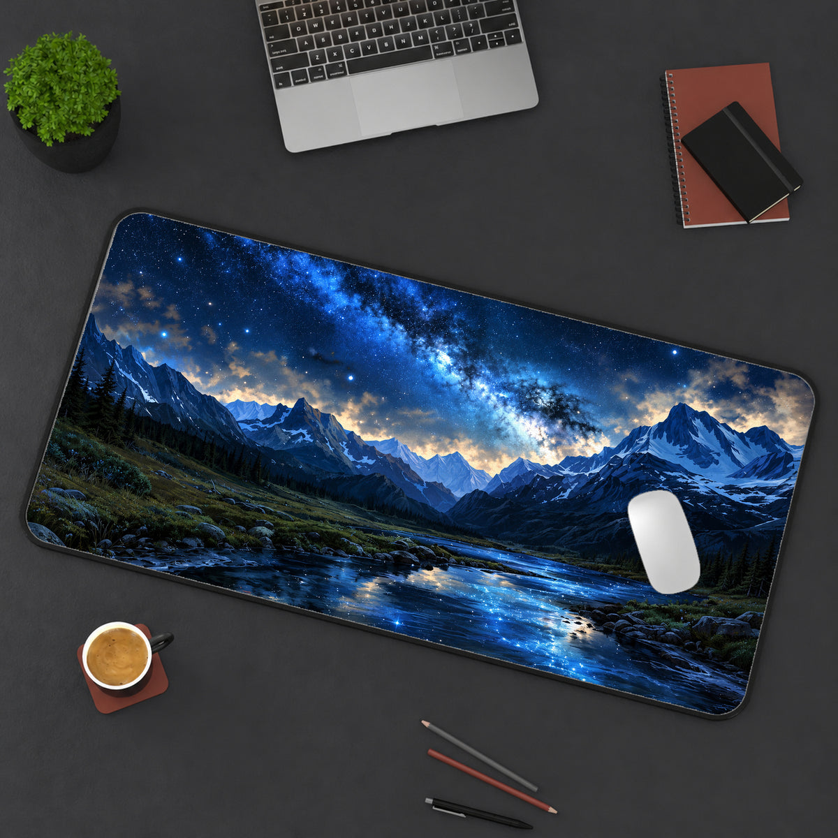 Mountain Milky Way Stream Desk Mat — product mockup 3