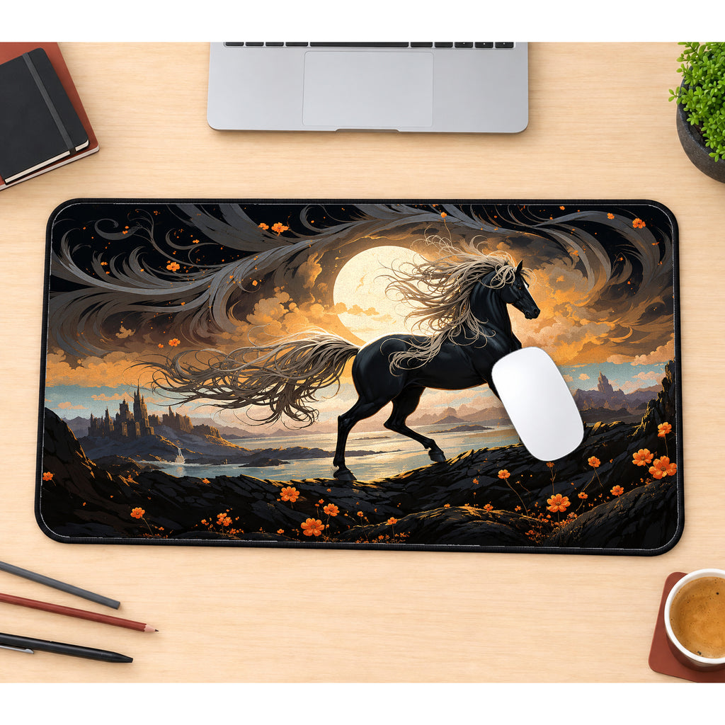 Black Stallion at Sunset Desk Mat — product mockup 1
