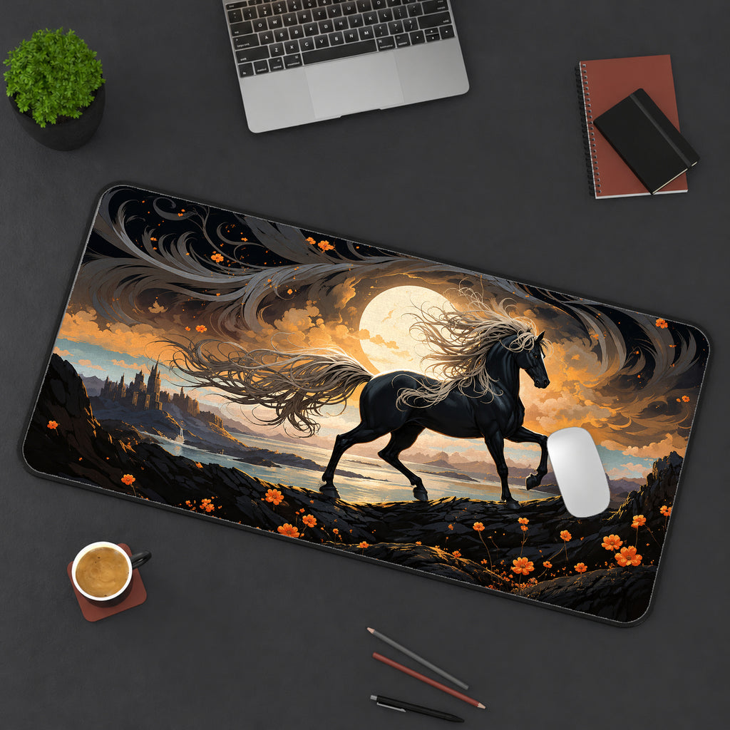 Black Stallion at Sunset Desk Mat — product mockup 3