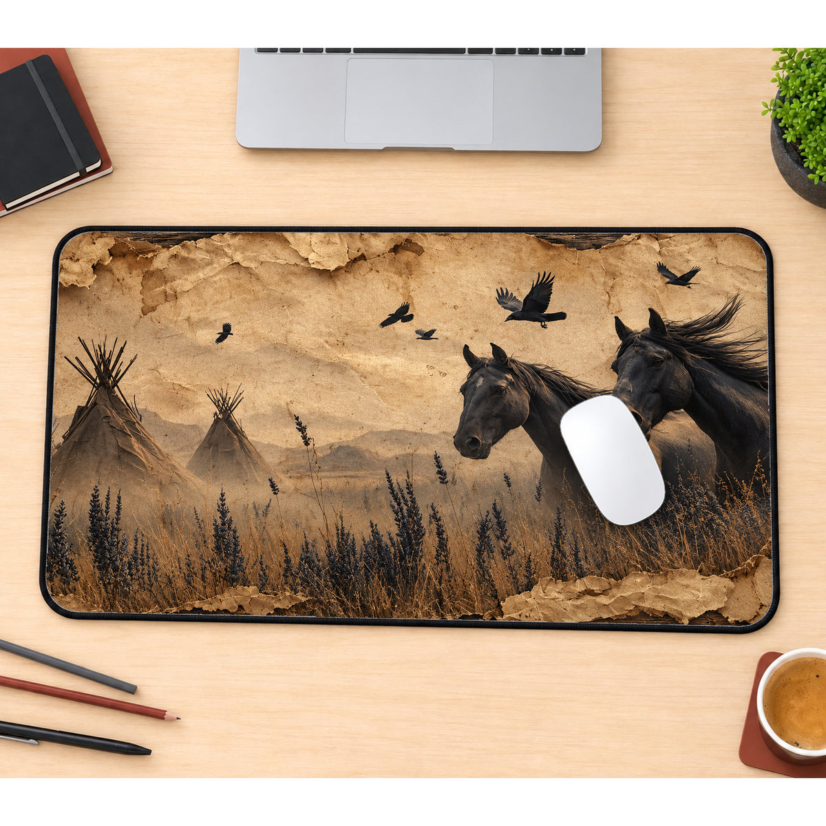 Rustic Western Horses Desk Mat — product mockup 1