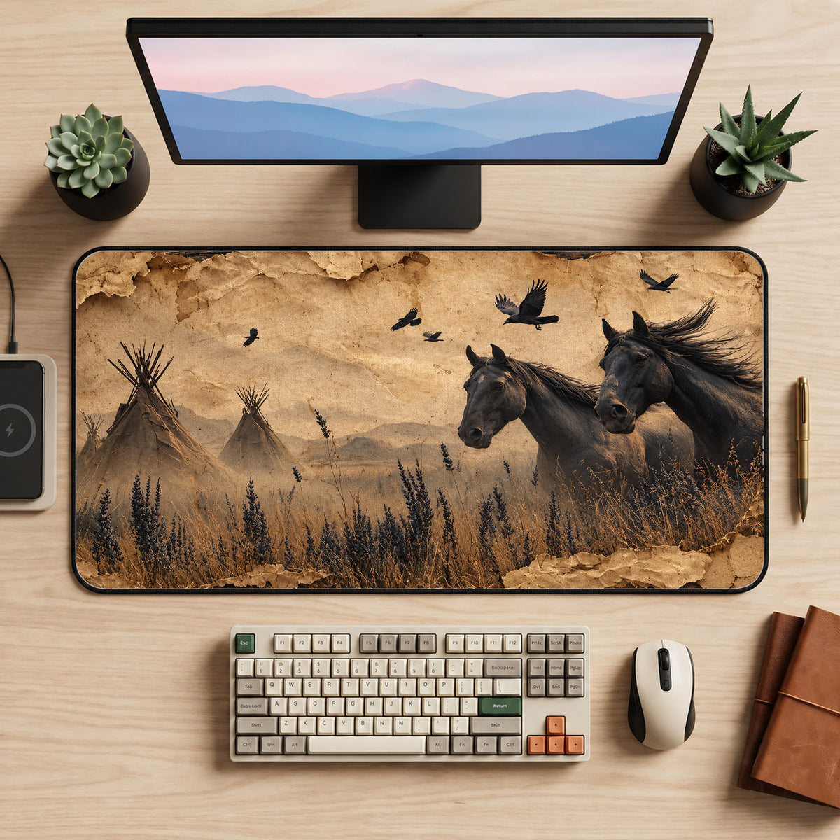 Rustic Western Horses Desk Mat — product mockup 2