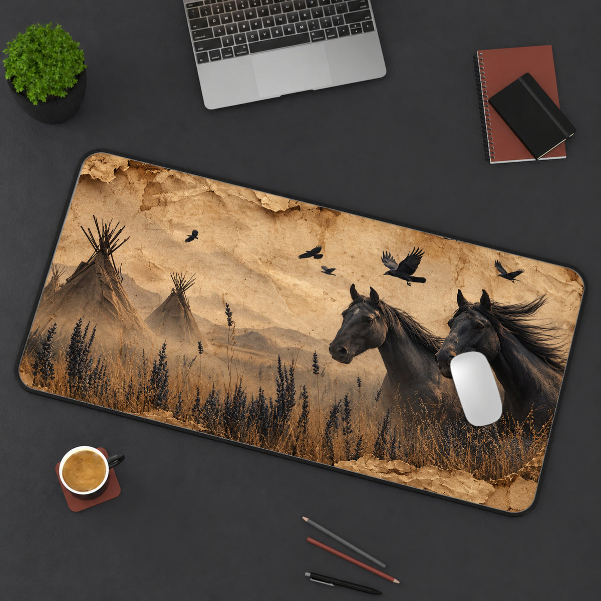 Rustic Western Horses Desk Mat — product mockup 3
